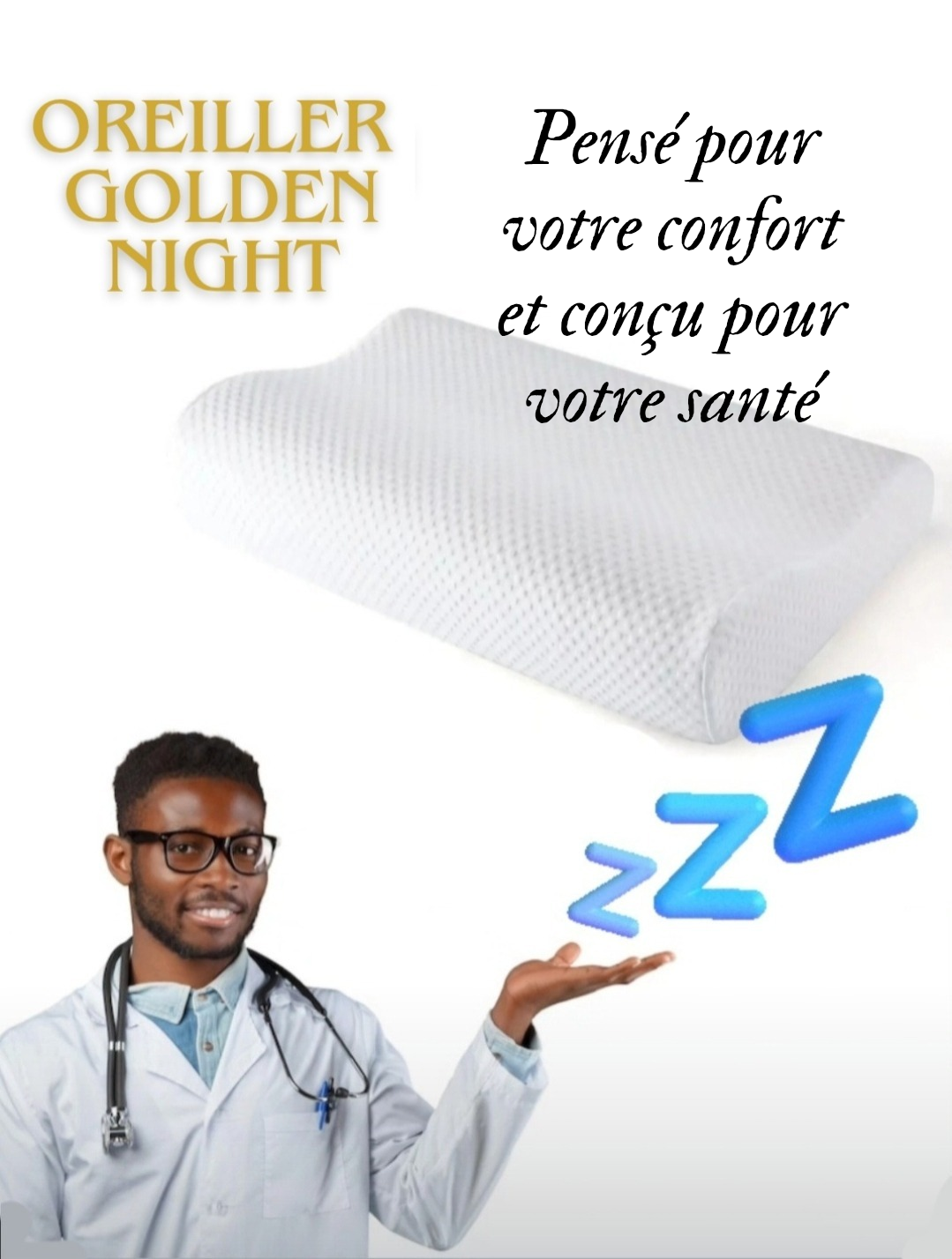 (GOLDEN NIGHT) L'Oreiller Cervical qui vous apaise ! Orthopédique, Médical, Protection Optimale, Mémoire de Forme, Qualité Premium