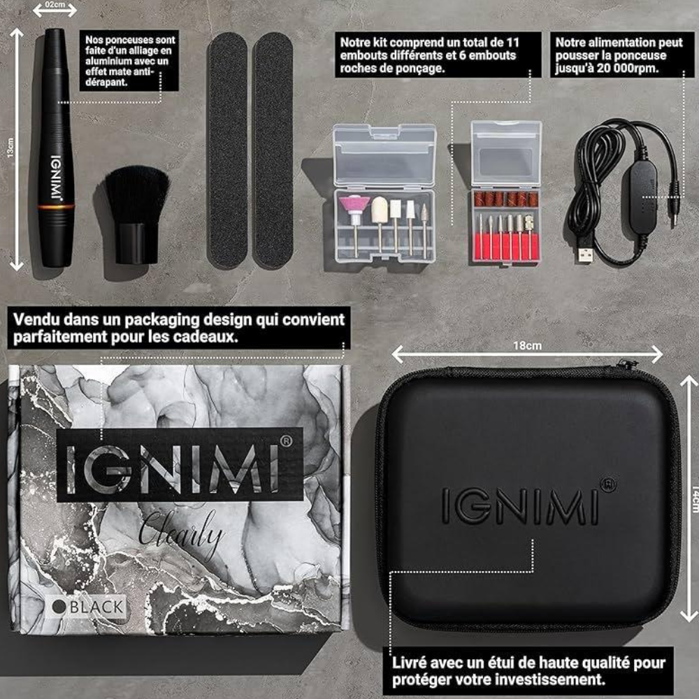 (IGNIMI) Kit PONCEUSE Onglerie Electrique Premium. Professionnalisme à portée de tous. Manucure, Pédicure