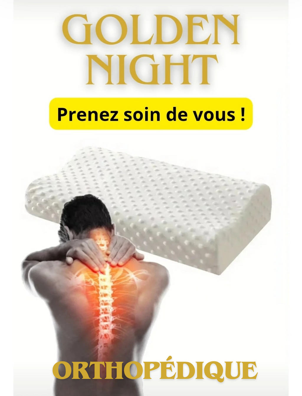 (GOLDEN NIGHT) L'Oreiller Cervical qui vous apaise ! Orthopédique, Médical, Protection Optimale, Mémoire de Forme, Qualité Premium