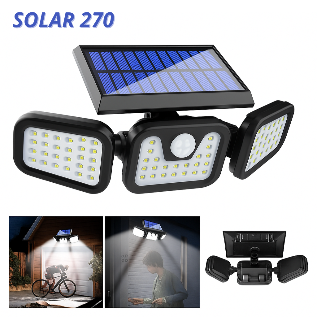(SOLAR 270) Lampe Solaire à Éclairage LED, 270 degré, Capteur de mouvement, Économique et Moderne