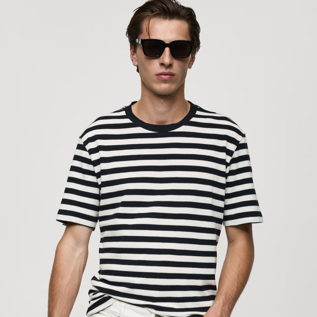 (T-Shirt MNG) regular-fit 100 % coton rayures, En Maille haute qualité