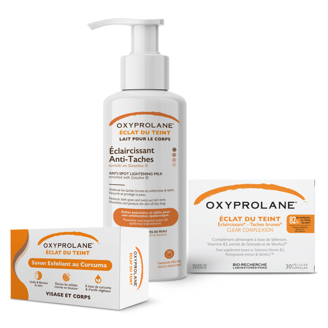(OXYPROLANE FRANCE) Protocole éclat du teint, Gamme Complète, 3 en 1, Lait, Savon et Complètements
