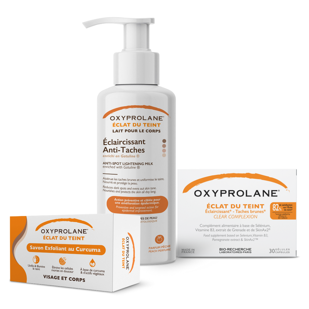 (OXYPROLANE FRANCE) Protocole éclat du teint, Gamme Complète, 3 en 1, Lait, Savon et Complètements