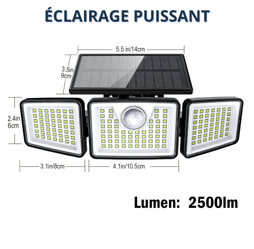 (SOLAR 270) Lampe Solaire à Éclairage LED, 270 degré, Capteur de mouvement, Économique et Moderne