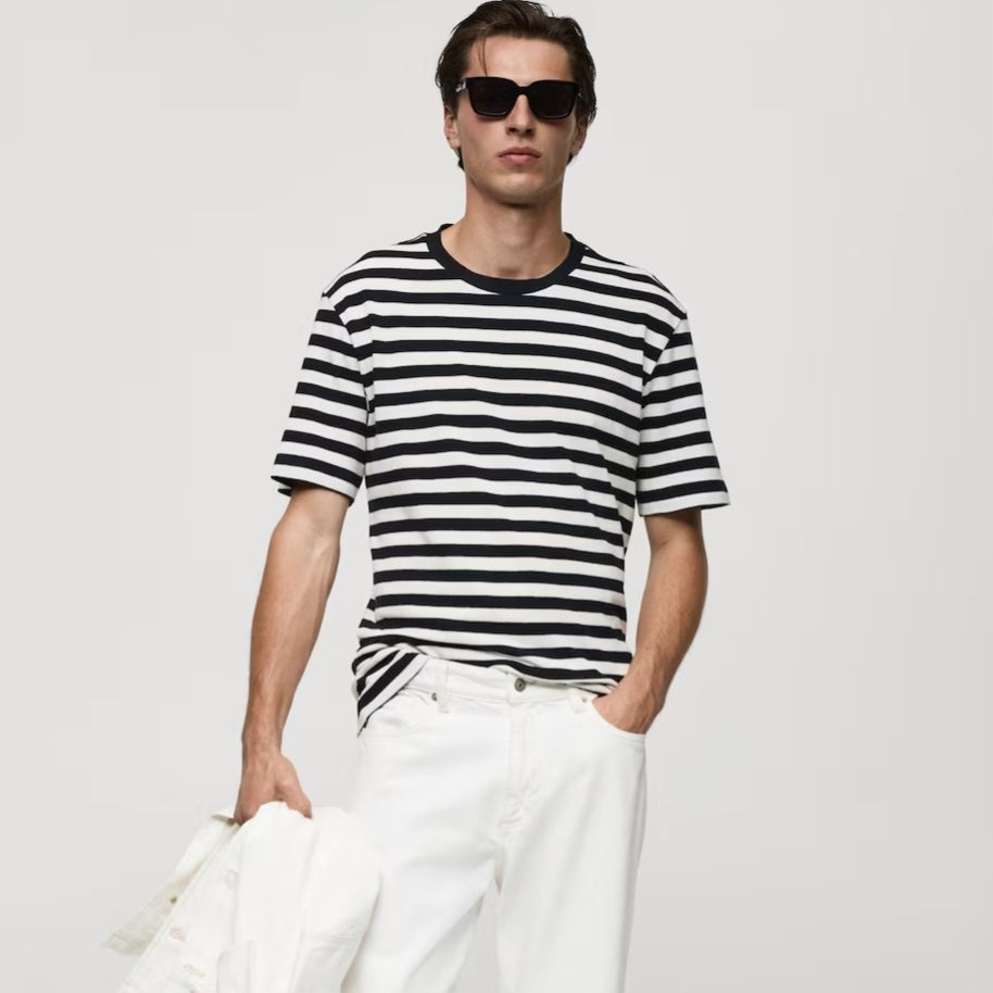 (T-Shirt MNG) regular-fit 100 % coton rayures, En Maille haute qualité